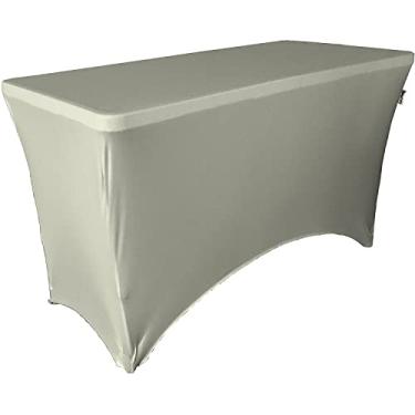 Imagem de LA Linen Toalha de mesa de elastano para uma mesa retangular de 1,2 m, 122 x 76 x 76 cm, cinza claro