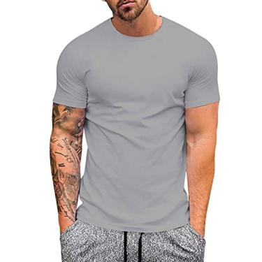 Imagem de Camisetas masculinas de linho Henley manga curta verão praia hippie camiseta casual impressão digital 3D camiseta masculina, Cinza, G