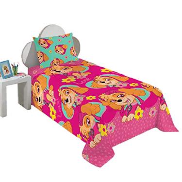 Imagem de Jogo de Cama Microfibra Solteiro Estampado Patrulha Canina Menina 1,40 m x 2,20 m Com 2 peças, Lepper, Rosa