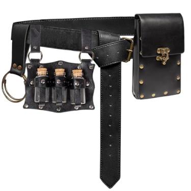 Imagem de Acessórios para fantasia renascentista, casual, cinto, pochete, poção, garrafa, saia, caminhada, festival, dia das bruxas, (preto)