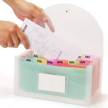 Imagem de H4D Pasta de arquivo expansível tamanho cheque 13 bolsos, organizador de arquivos sanfonado para armazenamento de recibos de cupons, 25,4 x 14 cm, cor arco-íris