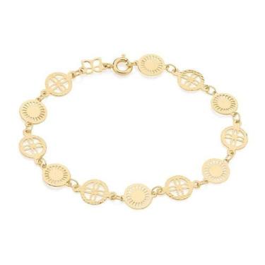 Imagem de Pulseira banhado ouro 3x 24k 18k e 22k feminina redondas vazadas flor 
