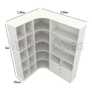 Imagem de Kit Closet Loja Modulado Canto M86 100% Mdf - VETORIAL MÓVEIS, Branco
