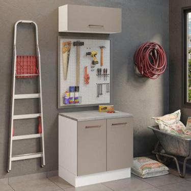 Imagem de Kit com Balcão e Armário Aéreo Multiuso 80cm Agata Madesa B, Branco/Cr