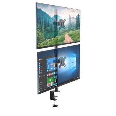 Imagem de Mount-It! Suporte vertical para monitor duplo | Suporte de mesa de monitor empilhado | Serve para 2 telas de computador 19 20 21 22 23 24 27 32 polegadas | Bases com grampo C e ilhós | Compatível com