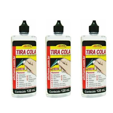 Imagem de Kit 3 Tira Cola 120ml Remove Cola Adesivo Chiclete Duplaface Pro Allch