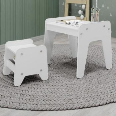 Imagem de Conjunto Mesa e Banquinho Infantil Montessori MovelBras Branco
