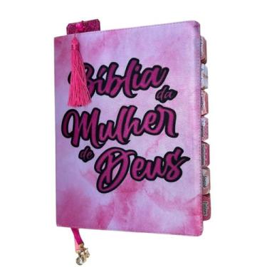Imagem de A Biblia da Mulher de Deus Pink com Abas adesivas e pingentes com estu