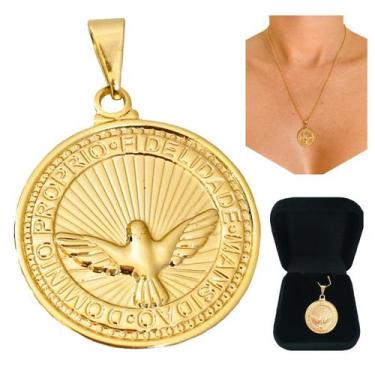 Imagem de Pingente Medalha Divino Espírito Santo Religioso Semijoia Folheada a O