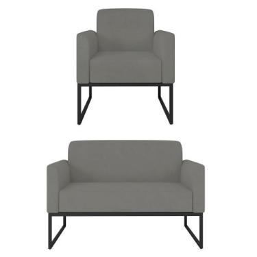 Imagem de Kit Namoradeira e 1 Poltrona Decorativa Base Industrial Preta Maressa 