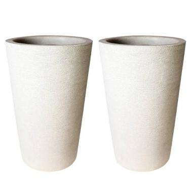 Imagem de Kit de 2 vasos coluna de planta decorativo grafiato de luxo em polieti