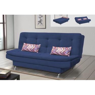 Imagem de Sofá Cama Casal Reclinável Salomé - Veludo Azul marinho almofada 464 -