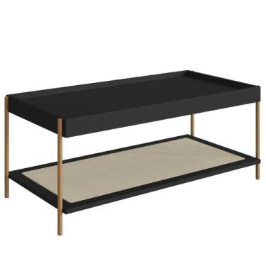Imagem de Mesa de Centro Retangular Oslo Artesano 93 cm (larg) MDP Nero Palha Si