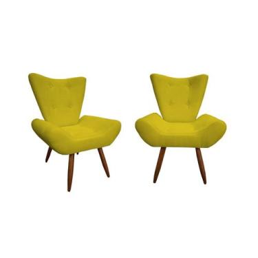 Imagem de Kit 2 Poltronas Decorativa Emilia Suede Amarelo Pés Madeira Ms Decor -