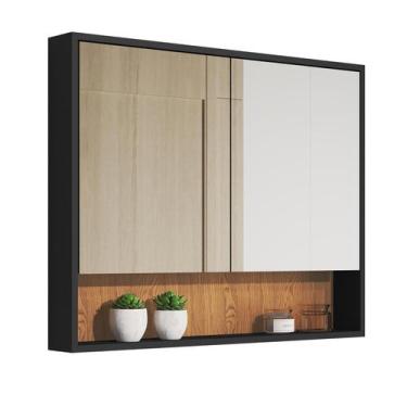 Imagem de Armário Banheiro Superior Aéreo Eros 2 Portas Preto Nature - Emes Move