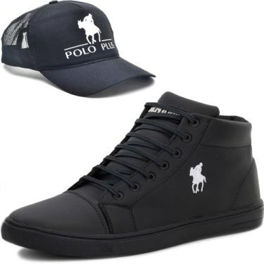 Imagem de Tênis Sapatênis Casual Cano Alto com Boné Polo Plus, 40, Preto, Branco