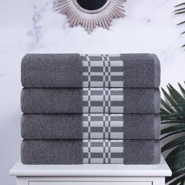 Imagem de Superior Larissa Conjunto de toalhas de banho de algodão, design geométrico, borda maquineta, toalhas de peso médio para banheiro, banho de hóspedes, spa, resort, hotel, Airbnb, essenciais para casa,