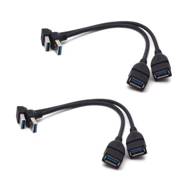 Imagem de Antrader Cabo de extensão USB 3.0 com ângulo reto de 90 graus para cima e para baixo, cabo adaptador de dados conversor macho para fêmea, 2 pares