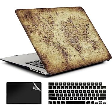 Imagem de AMCJJ Compatível com MacBook Pro 16 polegadas 2023/2022/2021 versão M2 A2780/A2485 M1 Pro/M1 Max Chip com Touch ID, capa rígida de plástico + capa de teclado + protetor de tela - Mapa do mundo