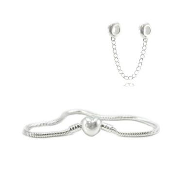 Imagem de Pulseira Berloqueira Coração Trava Prata Legítima 925 - Lojas La&Ny, 1