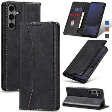 Imagem de Jasonyu Capa Flip para Samsung Galaxy S24 FE, Capinha Folio Magnética de Couro com Suporte para Cartão, Protetora Durável de TPU à Prova de Choque, Preta