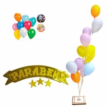 Imagem de Suporte Pega balão 12 Hastes + Plaquinha (parabéns) - Usina de arte, D