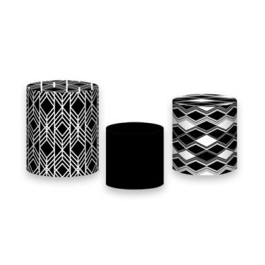 Imagem de Trio De Capa Cilindro - Efeito Geométrico Preto e Branco 010 - Via Cor