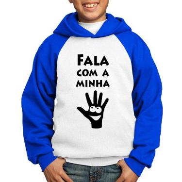 Imagem de Moletom Infantil Fala Com a Minha Mão - Foca na Moda, Branco, Azul, 14
