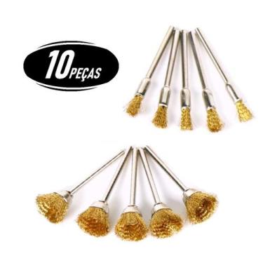 Imagem de Kit 10 Escovas Com Fios De Latão P/ Mini Retifica Dremel - E-San