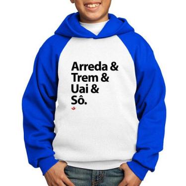 Imagem de Moletom Infantil Arreda & Trem & Uai & Sô - Foca na Moda, Branco, Azul