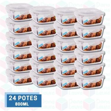 Imagem de 24 Pote Marmita 800ML Quadrado c/ Tampa Vidro Resistente - QUALITY HOU