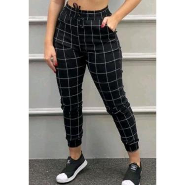 Imagem de Calça Jogguer Feminina Bengaline listrada preta e branca b - M k Shop,