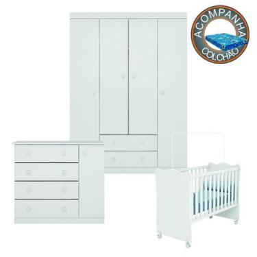 Imagem de Conjunto Quarto de Bebê Guarda Roupa, Cômoda Helena e Berço 1 com Rodí
