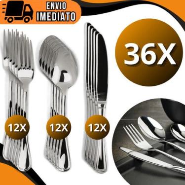 Imagem de Conjunto de Talheres 36 Peças Aço Inox 12 Facas 12 Garfos e 12 Colhere