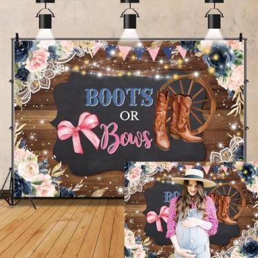 Imagem de OFILA Botas ou laços, pano de fundo revelador de gênero, 20 x 1,8 m, madeira rústica, aquarela, flor, fotografia, pano de fundo brilhante, para meninos ou meninas, revelação de gênero, festa, chá de