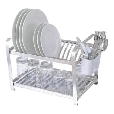 Imagem de Escorredor De Louças 20 Pratos Com Porta Talheres Preto Viel