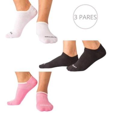 Imagem de Kit 3 pares de Meia Vistho Invisível Branco, Rosa e Preto 33-38 VS25F-