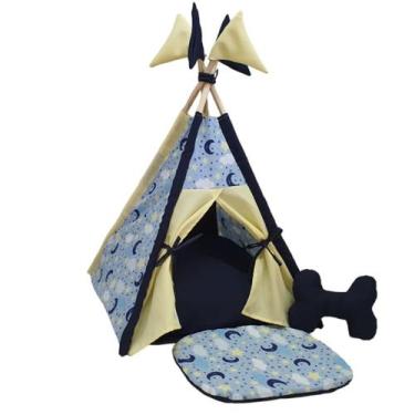 Imagem de Cabana Pet Azul Cão Gato Almofada Zíper Colchão Quadrado M - NIKPET AR
