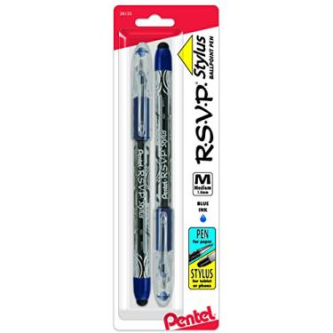 Imagem de Pentel Caneta esferográfica Stylus Rsvp, linha média, tinta azul, pacote com 2 (BK91LBP2C)