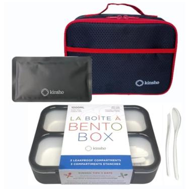 Imagem de Caixa Bento com lancheira isolada e bolsa de gelo para crianças para lanches e almoços de adultos. 3 compartimentos, caixas de porção resistentes a vazamentos, estilo japonês para escola ou trabalho