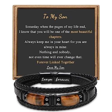 Imagem de x:li x:li para homens Pai, namorado, filho, neto, irmão, amo-te, eterno, olho de tigre, pedra do dia dos pais, aniversário, aniversário, Natal, joia preta, 19 cm, 7.5 inches, Couro, Sem pedras preciosas