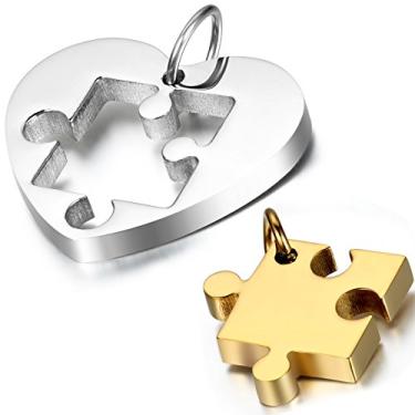 Imagem de OIDEA 2 peças de aço inoxidável para casais com pingente de coração para o dia dos namorados, corrente incluída, com embalagem de sacola de presente, preto, Aço inoxidável