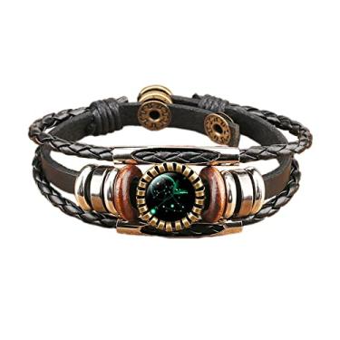 Imagem de COLORFUL BLING 12 pulseiras de couro da constelação do zodíaco, corda trançada multicamadas, cristal de vidro, punho tecido à mão para mulheres e homens, joias punk rock, Couro Vidro Cristal Metal