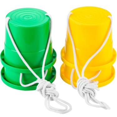 Imagem de Meooeck 2 pares de palafitas para caminhada, balde, palafitas, copo de palafitas de plástico engrossado com corda ajustável para coordenação de equilíbrio infantil, festa de Natal, parquinho de
