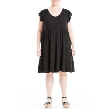 Imagem de Max Studio Vestido curto feminino plus size primavera 2024 moda manga jersey babados sólido em camadas, Preto-0t73, 1X