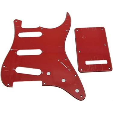 Imagem de Dopro 11 Hole Strat SSS Pickguard ST Placa Traseira Trem Capa para EUA/Mexicano FD Strat Red 3 Ply