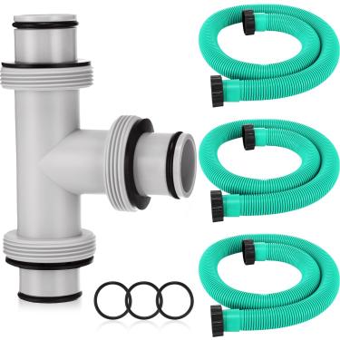 Imagem de Frienda Conector de mangueira de piscina com junta T de 3,8 cm a 3,8 cm com 3 peças de mangueira de substituição de bomba de piscina de 150 cm de comprimento, adaptador de mangueira de piscina e