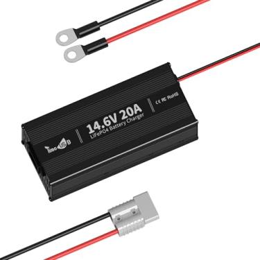 Imagem de Timeusb Carregador de bateria LiFePO4 de carregamento rápido de 14,6 V 20 A, carregador de bateria de lítio AC-DC com conector Anderson, indicador LED, perfeito para baterias recarregáveis de lítio