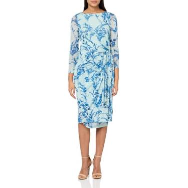 Imagem de Tommy Hilfiger Vestido midi feminino de malha com laço lateral totalmente forrado, Cinza/azul, 38