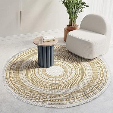 Imagem de LIULA Tapete redondo de algodão de 1,5 m, formas chiques decorativas boho mandala, tapete circular com borlas, tapete lavável para sala de estar, sala de jogos infantil, quarto de bebê